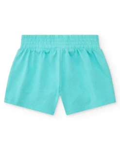Short bleu pour fille avec taille élastique et nœud