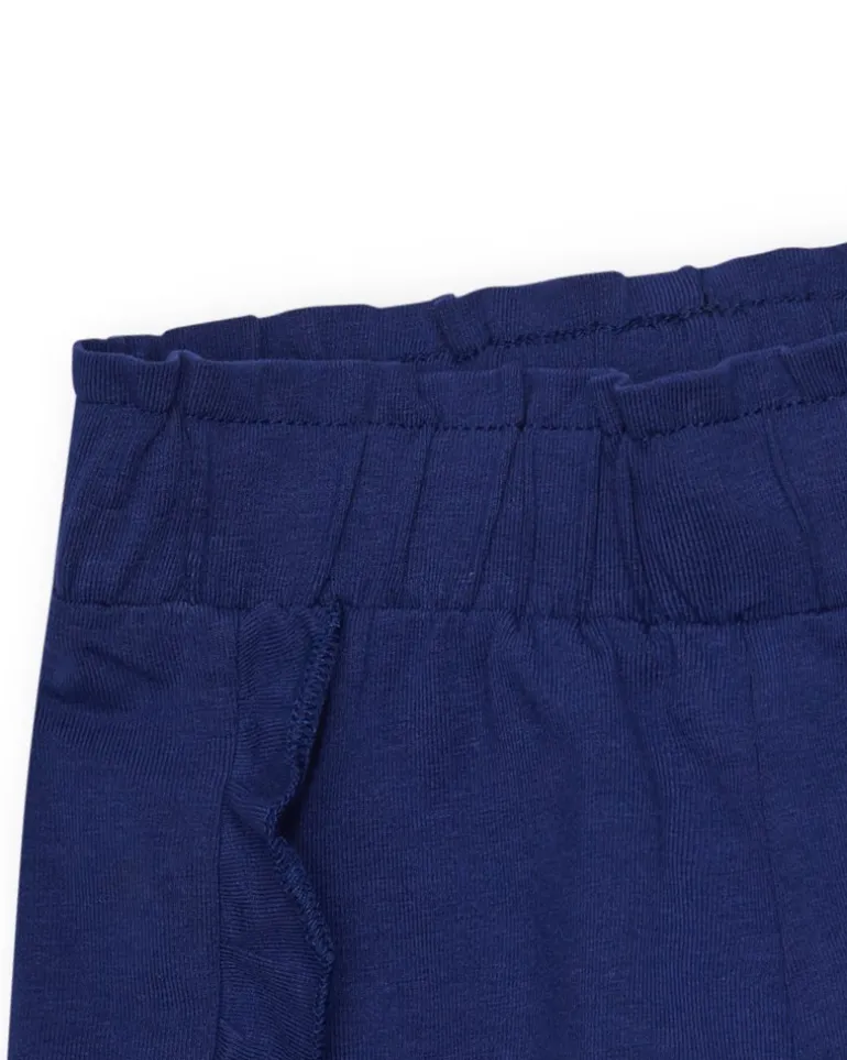 Short bleu pour fille avec volants et taille élastique