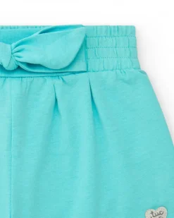 Short bleu pour fille avec taille élastique et nœud