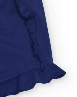 Short bleu pour fille avec volants et taille élastique
