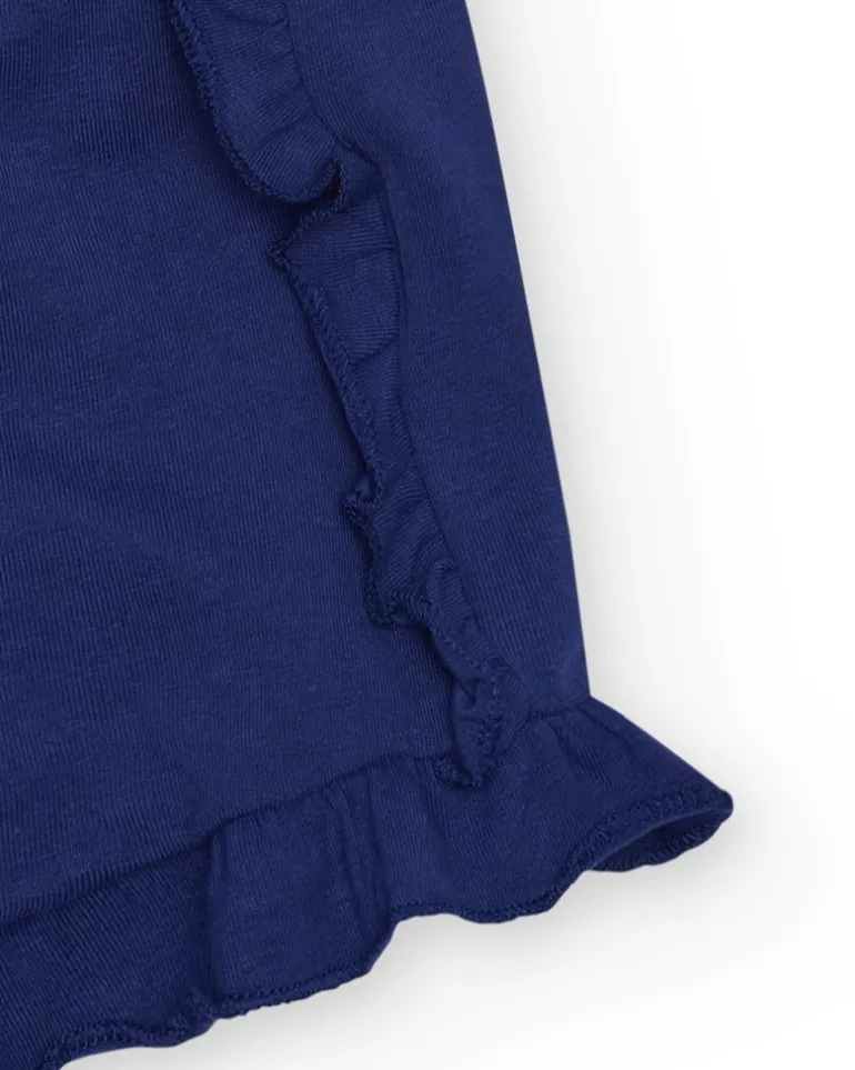 Short bleu pour fille avec volants et taille élastique