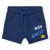 Short bleu pour garçon avec phrase "HEY GREAT"
