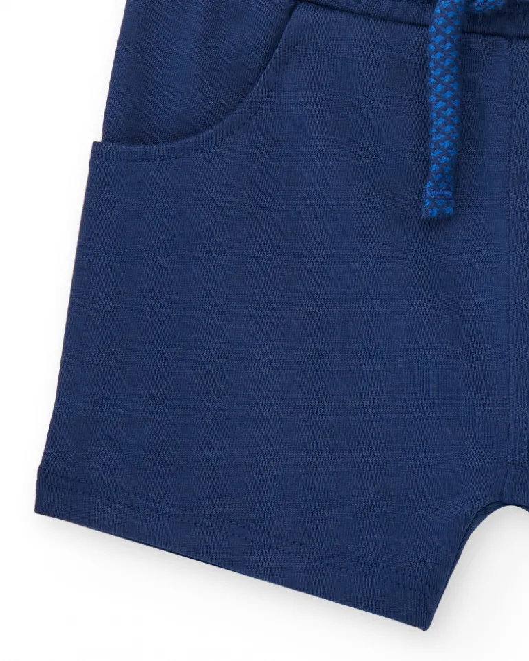 Short bleu pour garçon avec phrase "HEY GREAT"
