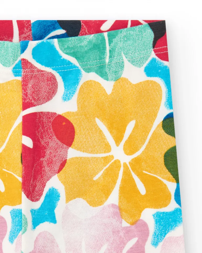 Short cycliste rouge pour fille avec imprimé floral
