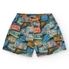 Short de bain multicolore pour garçon avec imprimé plaques d'immatriculation et taille ajustable.