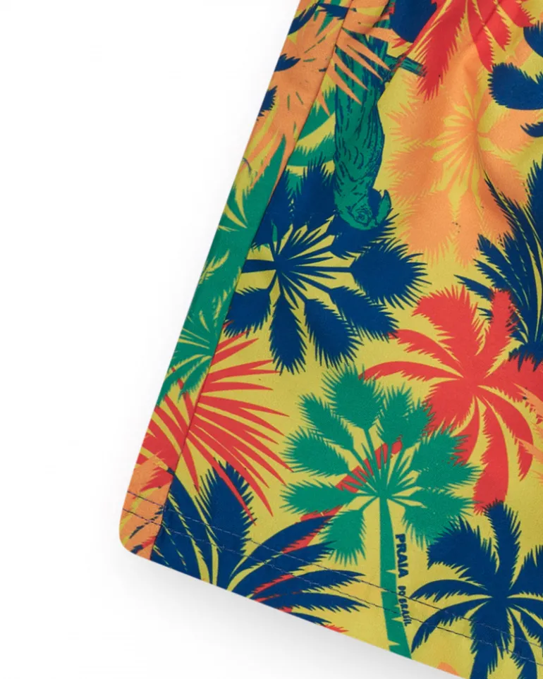 Short de bain multicolore pour garçon avec imprimé tropical et taille élastique.