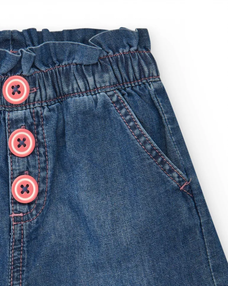 Short en denim pour fille avec taille élastique et broderie d’