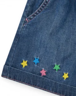 Short en denim pour fille avec taille élastique et broderie d’