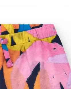 Short imprimé pour fille avec taille élastique et cordon de serrage.