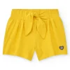 Short jaune pour fille avec nœud décoratif et taille élastique