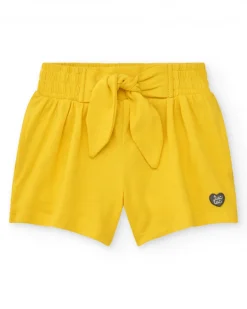 Short jaune pour fille avec nœud décoratif et taille élastique