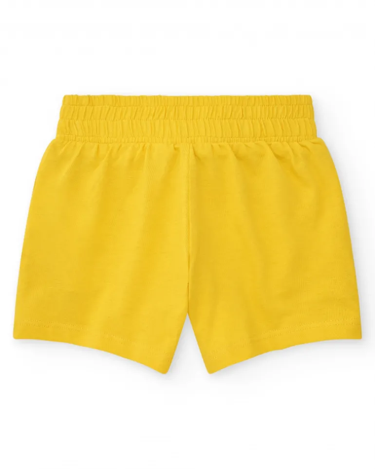 Short jaune pour fille avec nœud décoratif et taille élastique