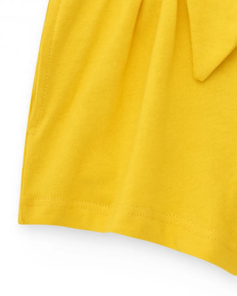 Short jaune pour fille avec nœud décoratif et taille élastique