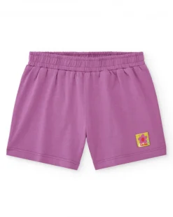 Short lilas pour fille avec taille élastique et broderie florale