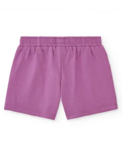 Short lilas pour fille avec taille élastique et broderie florale