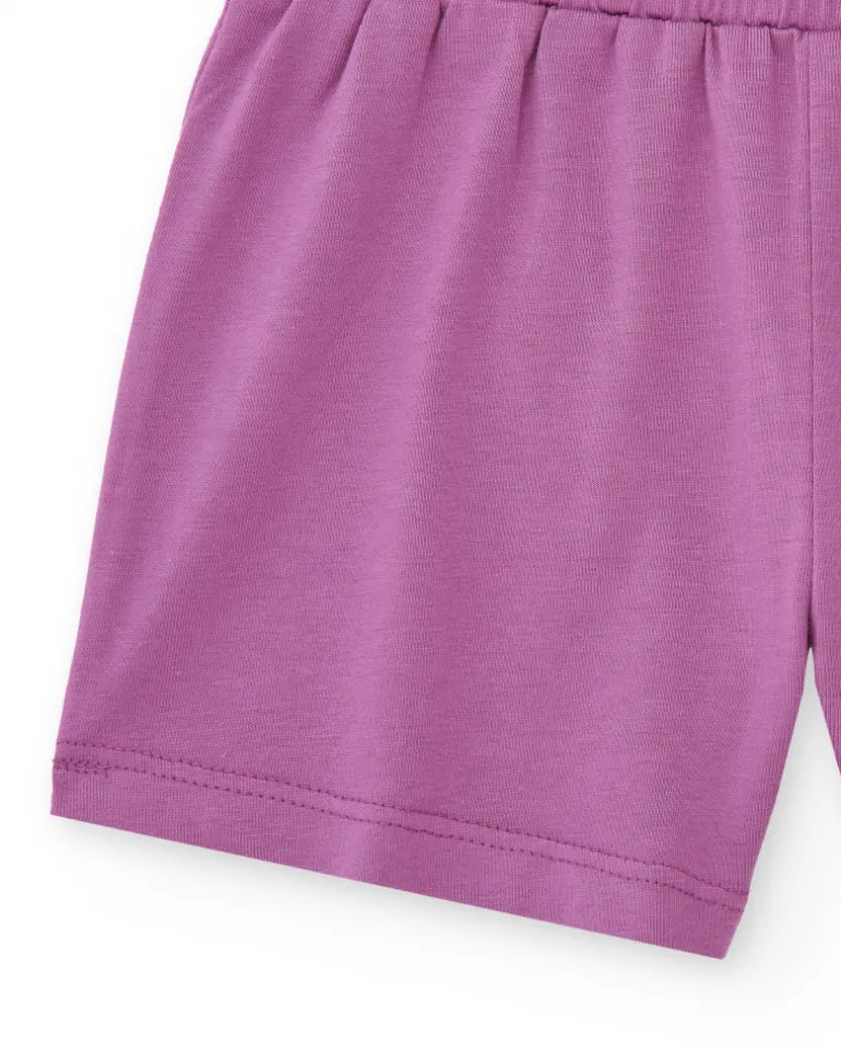Short lilas pour fille avec taille élastique et broderie florale