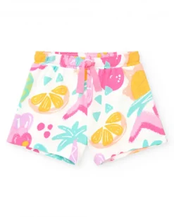 Short multicolore pour fille avec fruits tropicaux et taille ajustable