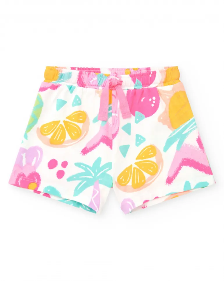 Short multicolore pour fille avec fruits tropicaux et taille ajustable