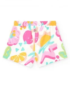 Short multicolore pour fille avec fruits tropicaux et taille ajustable