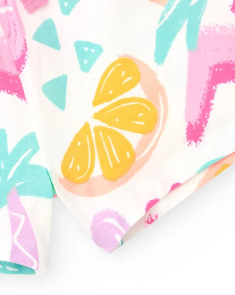 Short multicolore pour fille avec fruits tropicaux et taille ajustable