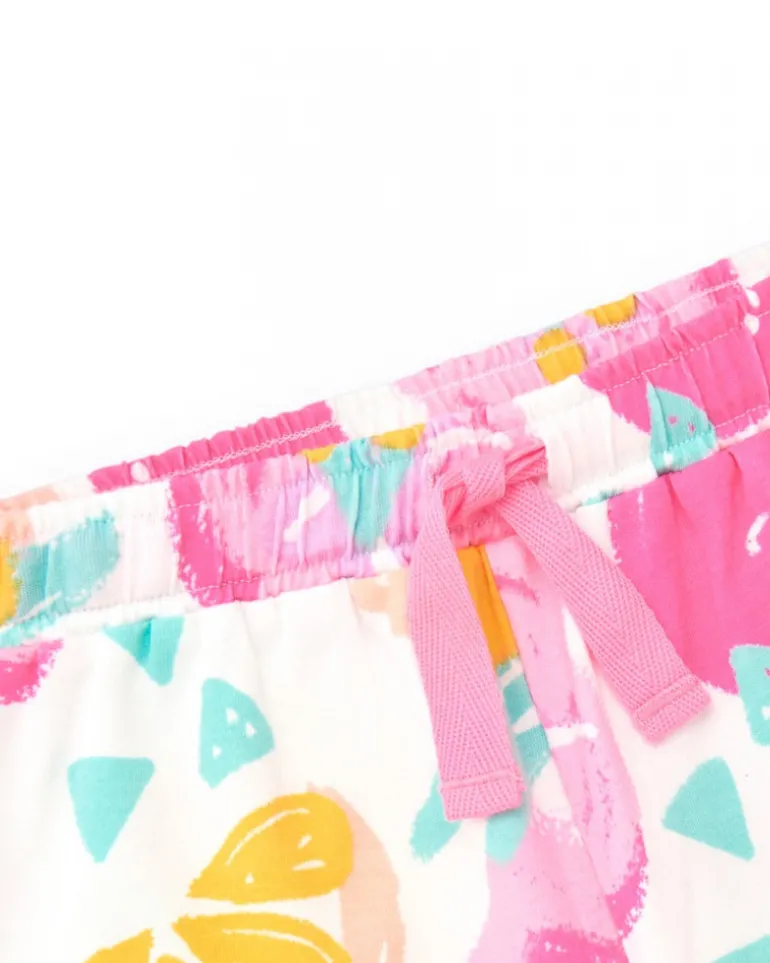 Short multicolore pour fille avec fruits tropicaux et taille ajustable
