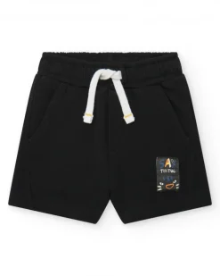 Short noir en polaire pour garçon avec taille ajustable