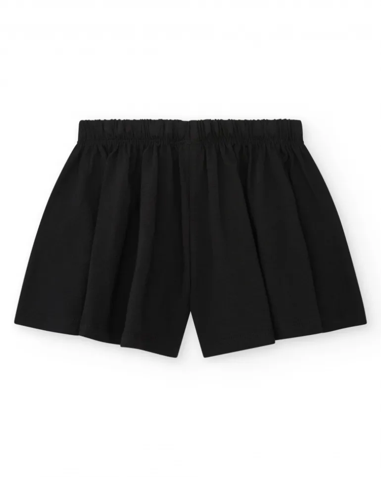 Short noir pour fille avec nœud rose et broderie arc-en-ciel