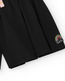 Short noir pour fille avec nœud rose et broderie arc-en-ciel