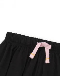 Short noir pour fille avec nœud rose et broderie arc-en-ciel