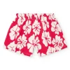 Short pour fille avec imprimé floral en rouge et blanc et taille élastique