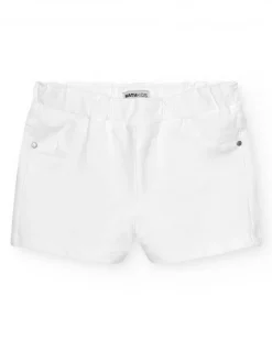 Short pour fille en blanc avec taille élastique et poches