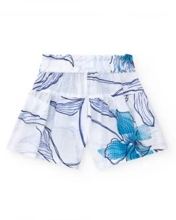 Short pour fille en blanc avec taille élastique et nœud décoratif.