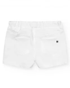 Short pour fille en blanc avec taille élastique et poches