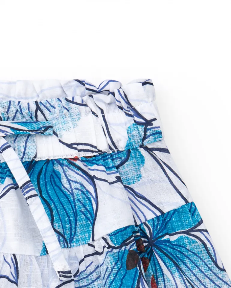 Short pour fille en blanc avec taille élastique et nœud décoratif.