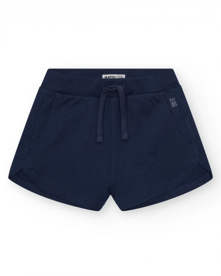 Short pour fille en bleu avec taille élastique et poches.