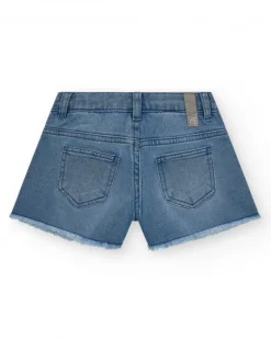 Short pour fille en bleu avec détails brillants et ourlet effiloché