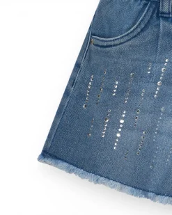 Short pour fille en bleu avec détails brillants et ourlet effiloché