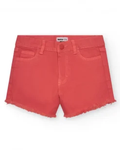 Short pour fille en denim corail avec poches latérales.