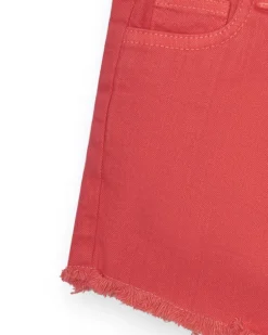 Short pour fille en denim corail avec poches latérales.