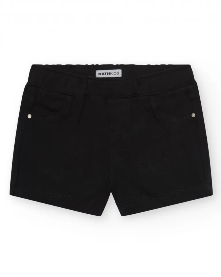 Short pour fille en noir avec taille élastique et poches.