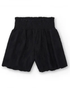 Short pour fille en noir avec taille élastique et imprimé floral.