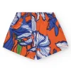 Short pour fille en orange avec taille élastique et imprimé floral.