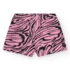 Short pour fille en rose avec imprimé animal et taille élastique.