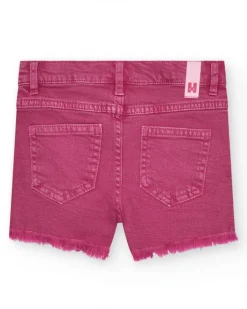 Short pour fille en rose avec poches et fermeture à bouton.