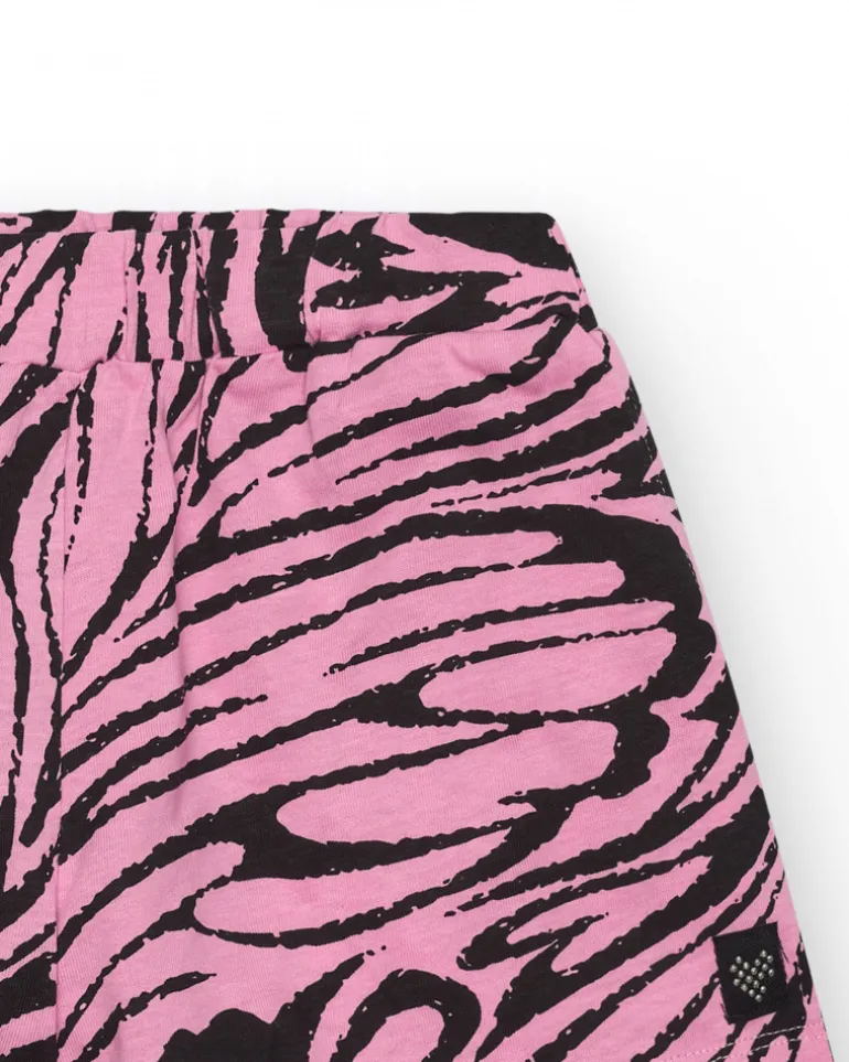 Short pour fille en rose avec imprimé animal et taille élastique.