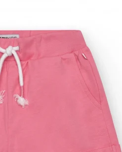 Short pour fille en rose avec taille élastique et poches.