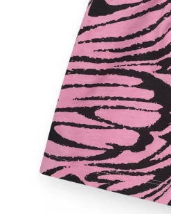 Short pour fille en rose avec imprimé animal et taille élastique.