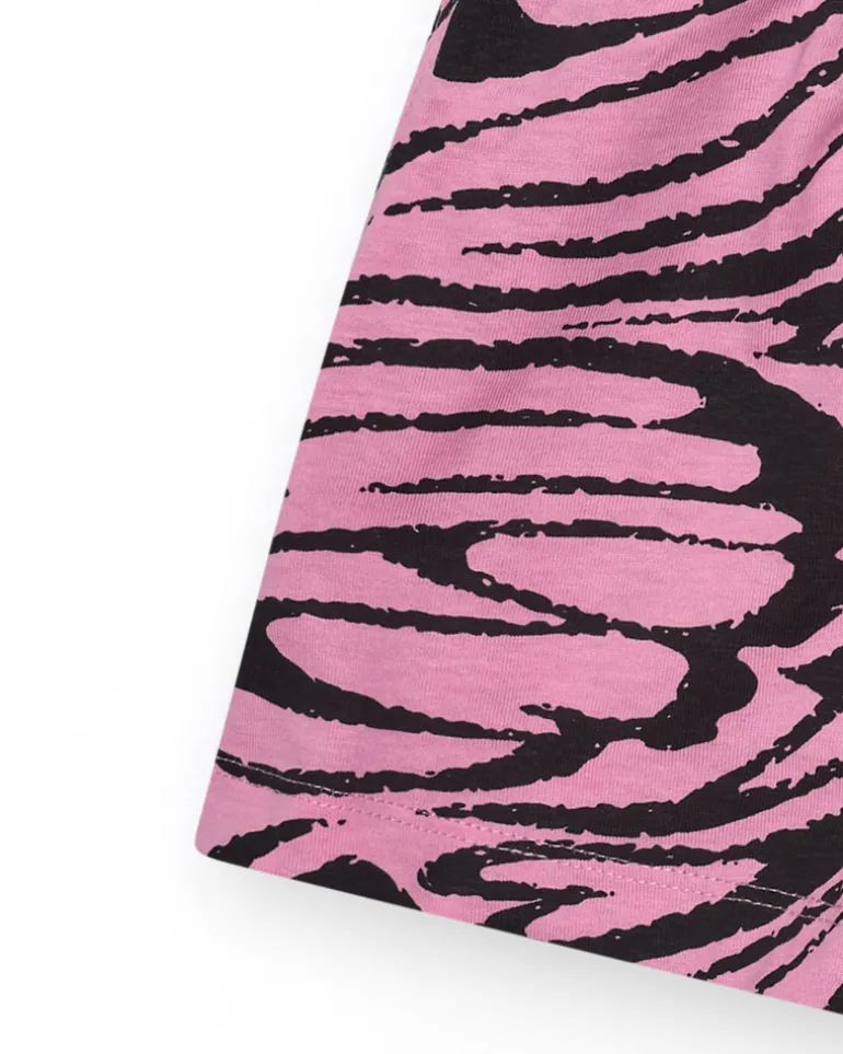 Short pour fille en rose avec imprimé animal et taille élastique.