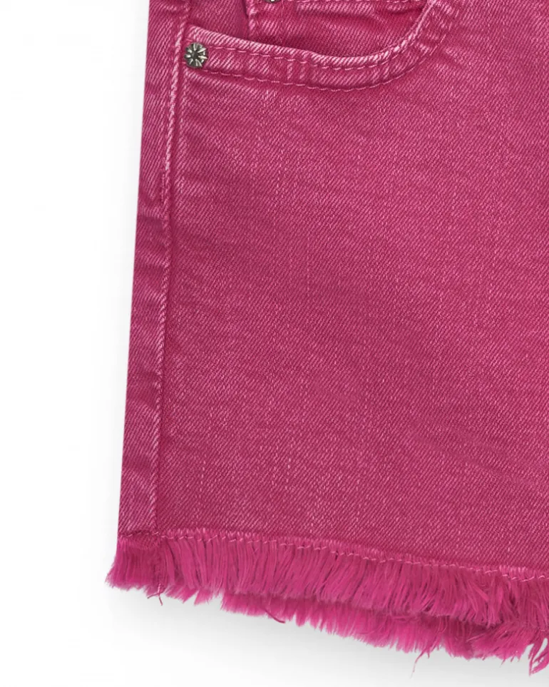 Short pour fille en rose avec poches et fermeture à bouton.