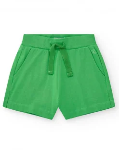 Short pour fille en vert avec taille élastique et poches.